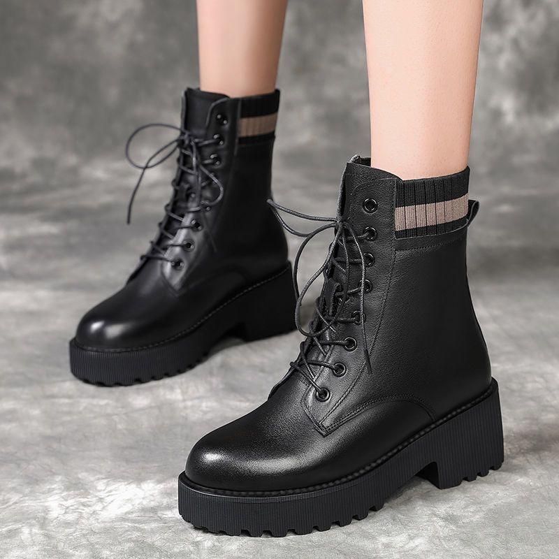 Fashion Female Short Shoes Splicing Knit Lace-up Height Increasing Women's Ankle Boots Large Size Warm Pu New In Y2k Boot Rock Booties