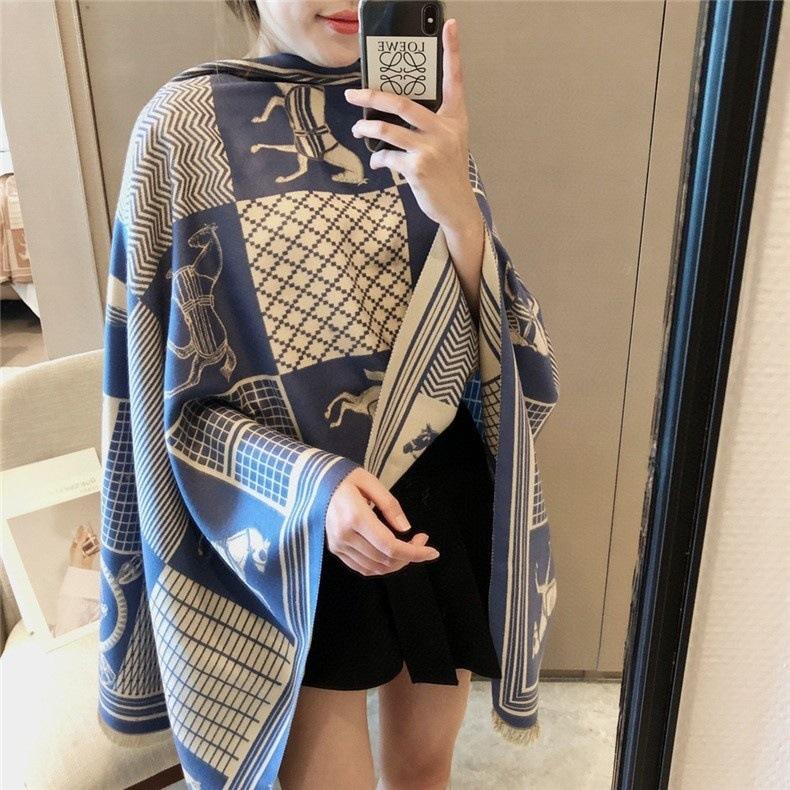 Classic Fashion Letter Thousand Birds Grid Imitation Cashmere Scarf Women's Winter Thickened Double Sided Air Conditioning Shawl Scarf Women's