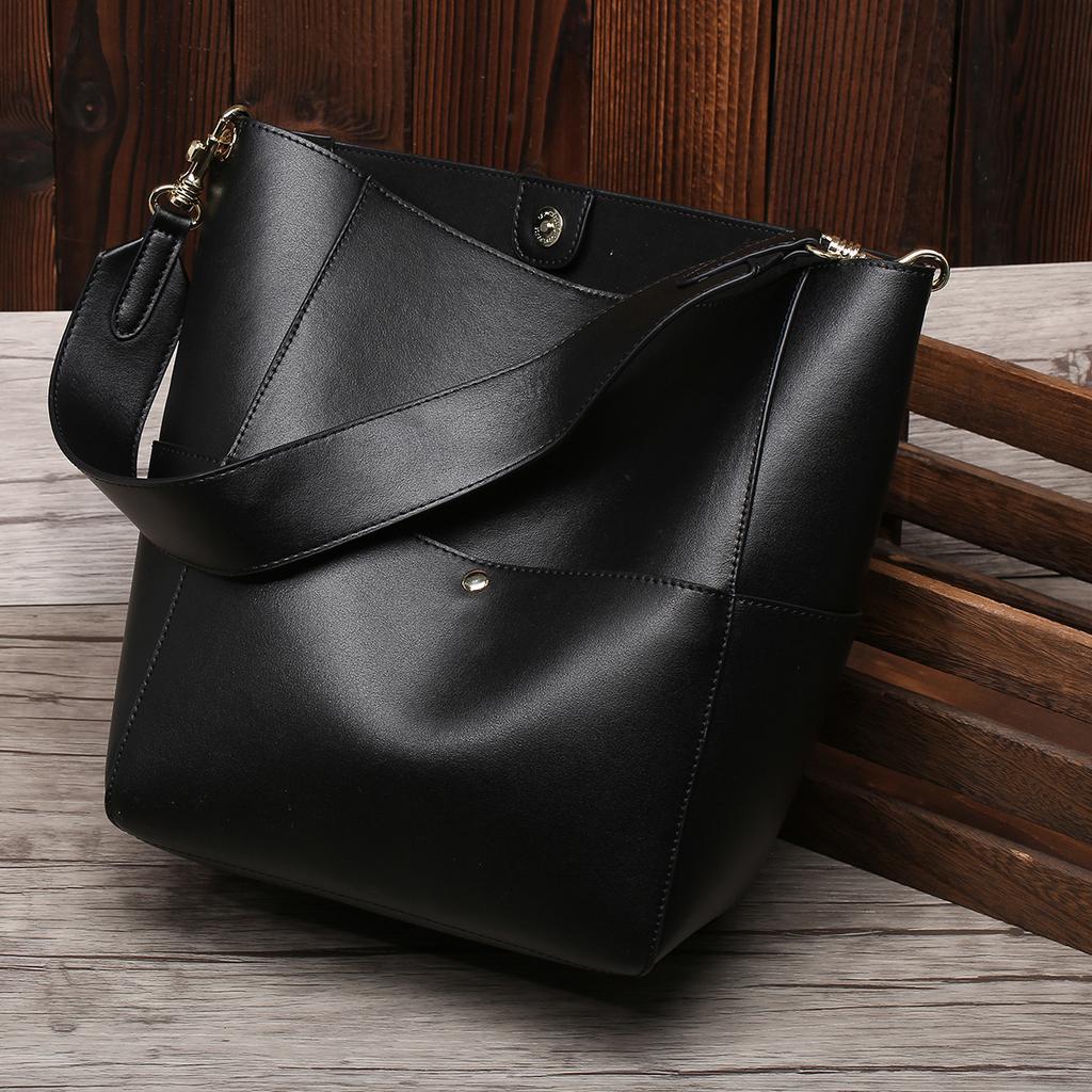 New Women's Bag Leather Cowhide Bucket Bag Shoulder Portable Shopping Trend Bag