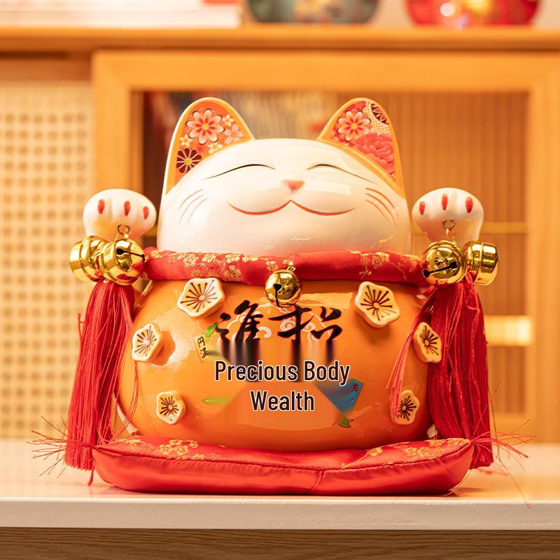 Lucky Cat Ceramic Piggy Bank | Creative Japanese Ornament | Cute Mini Gift for Birthdays or Store Opening