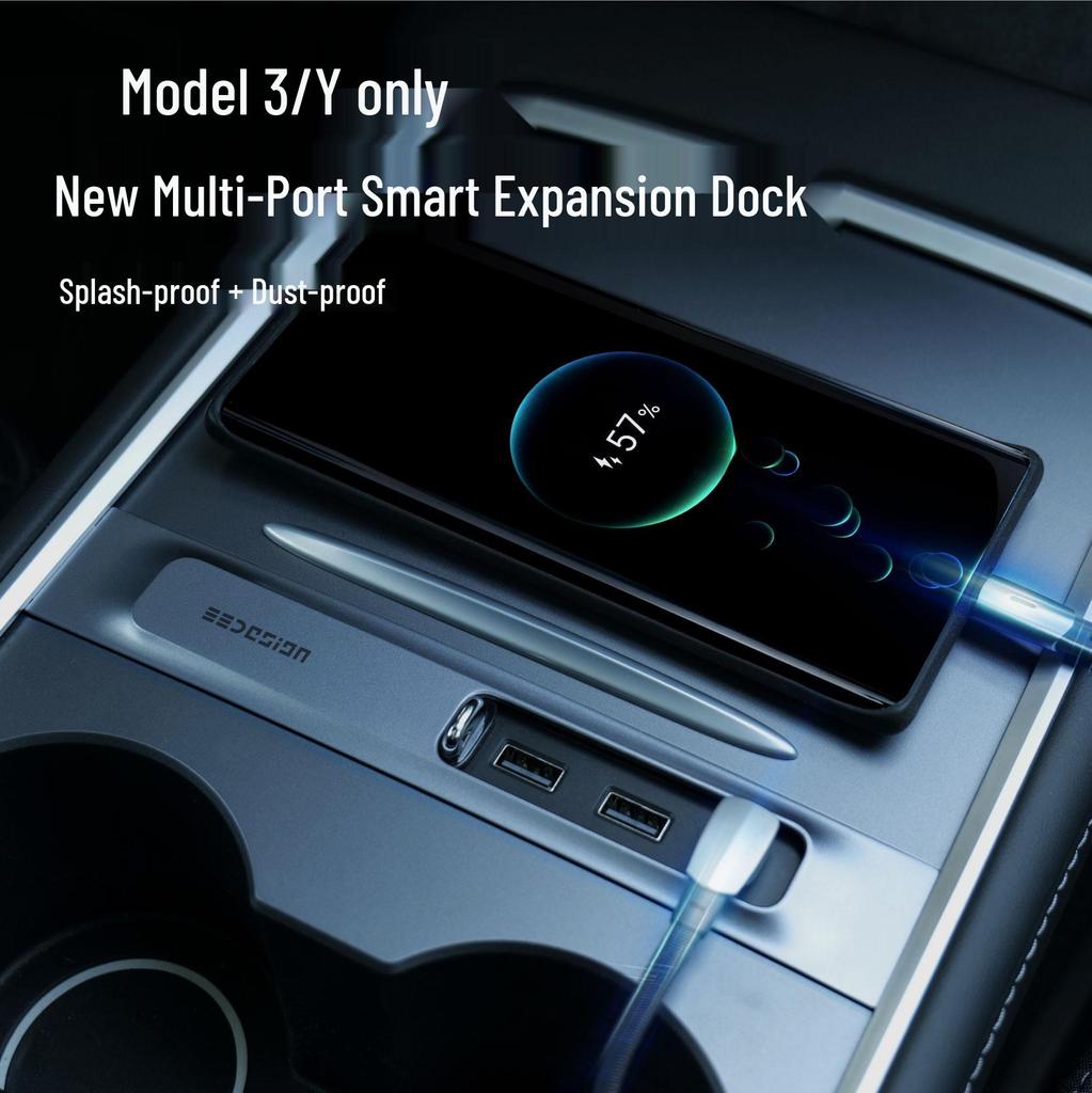 Tesla Model 3/Y Center Console USB Hub: One-to-Three Expansion Dock Charger