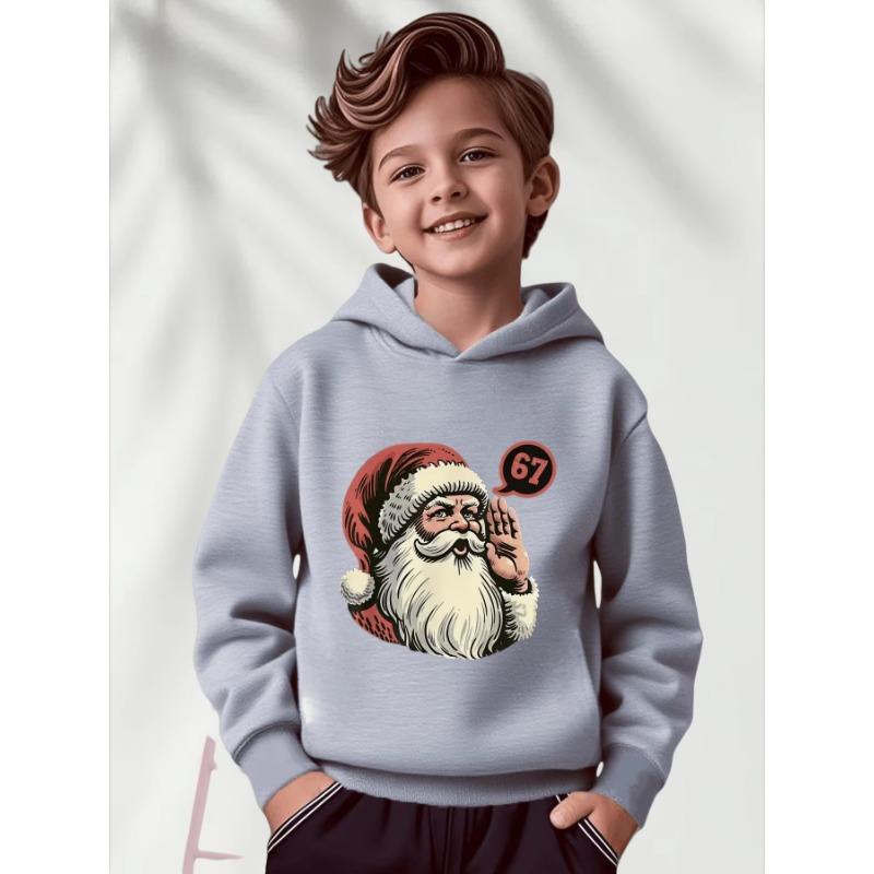 SIX SEVEN Christmas Print Hooded Sweatshirt, Streetwear Casual Style Unisex Men Women Teens Kids, Winter Fall Top