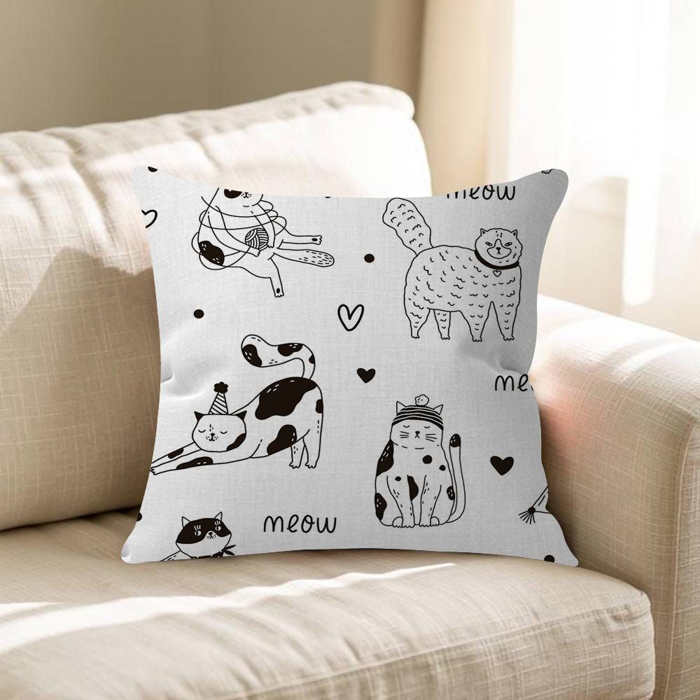 Cartoon Line Cat Dog Cushion Cover Pillowcase Upholstery Sofa Throw Pillow Home Decor Pillowcas