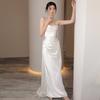 French satin light wedding dress bride simple white tube top Mori welcome out yarn banquet fishtail dress skirt