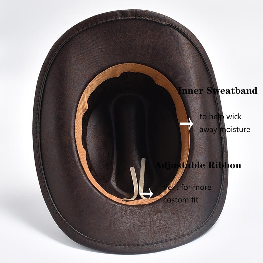 Faux Leather Western Cowboy Hat For Women Men Vintage Gentleman Cowgirl Jazz Hat Sombrero Hombre