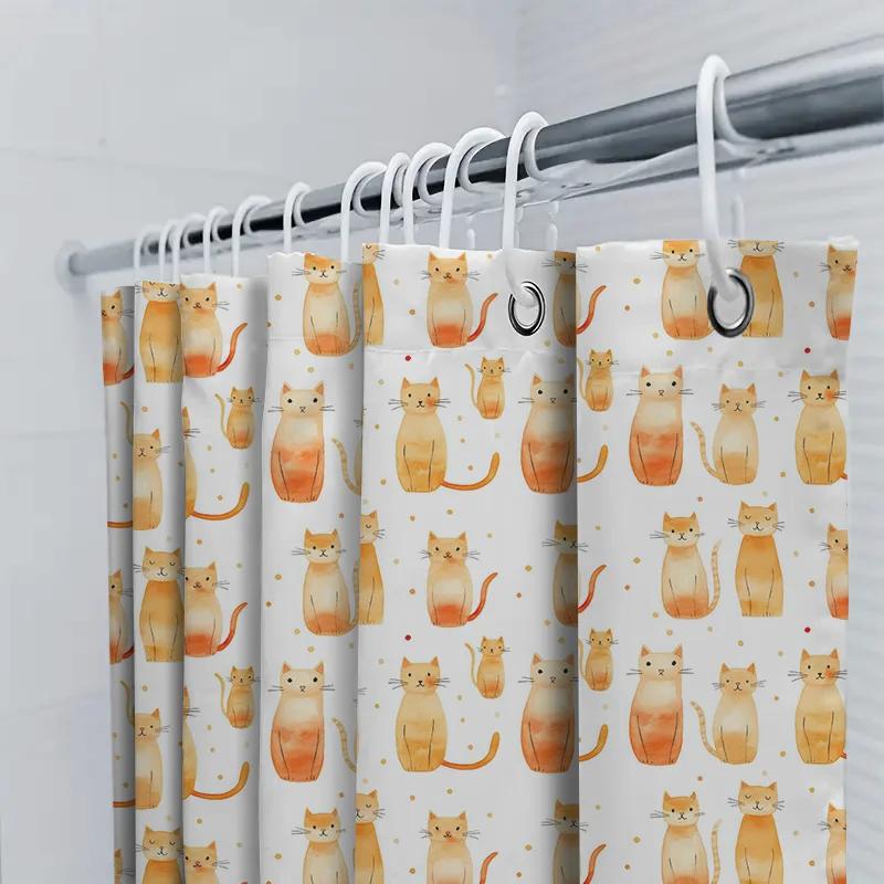 Cat-themed shower curtain decor with watercolor design for bathroom accessories