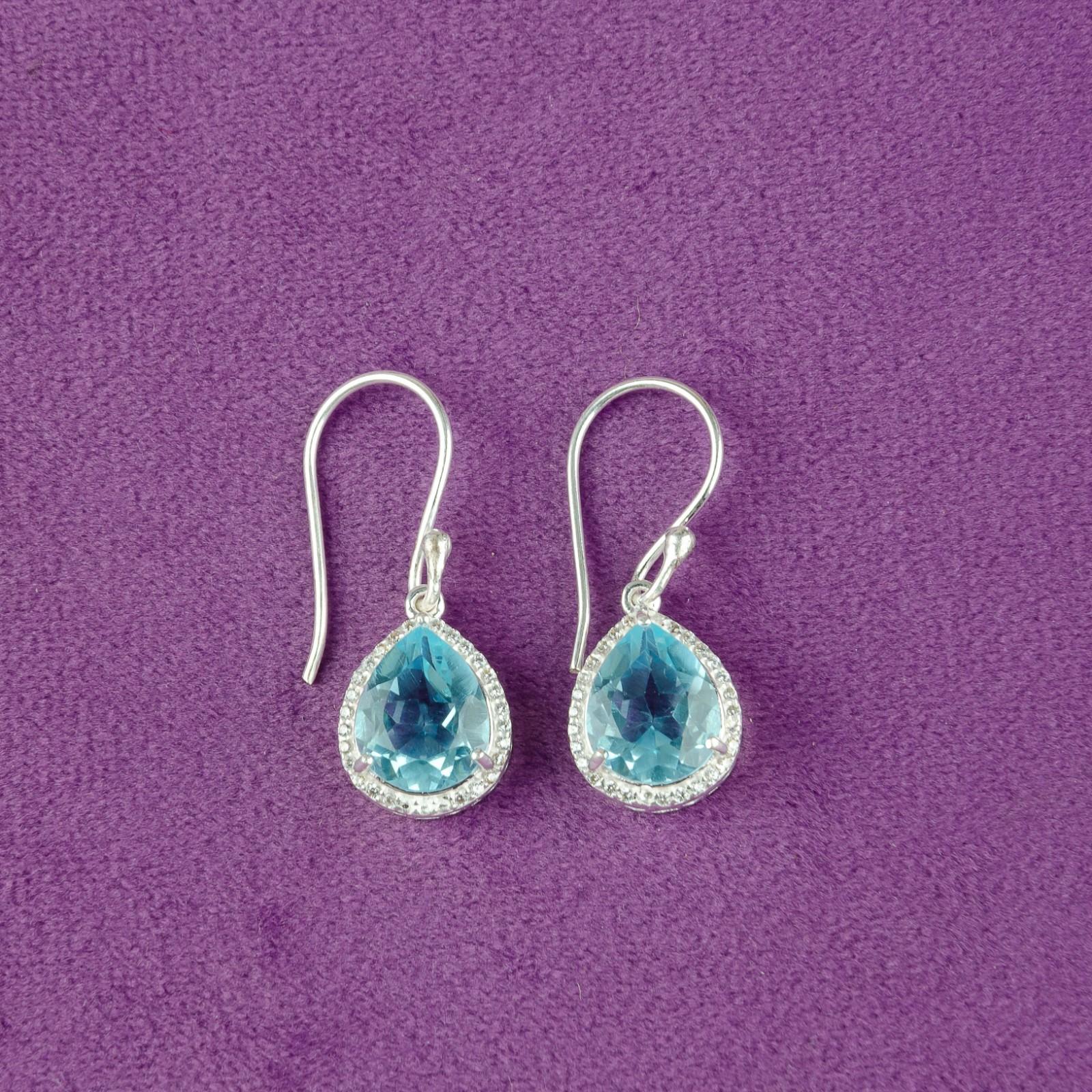 

Sky Blue Topaz Gemstone 925 Sterling Silver Jewelry Zircon Dangle Earrings 1.80 CZE-4-8