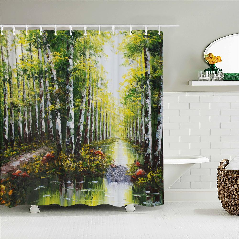 Fairy Tale Dream Forest Garden Shower Curtain Waterproof Fabric Bathroom Curtains Oil Painting Landscape Bath Screens With Hooks