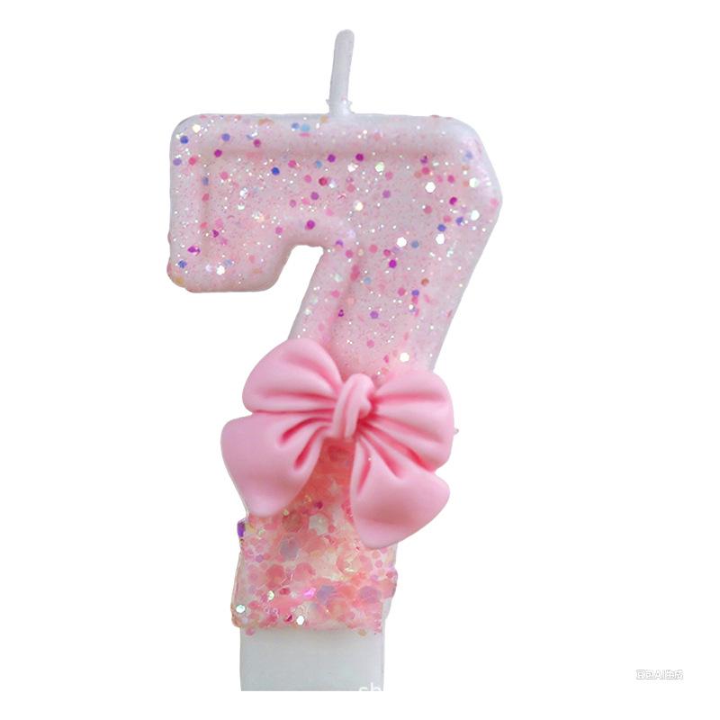 

Розовые свечи-цифры с бантом для креативного DIY украшения торта на день рождения Number 2