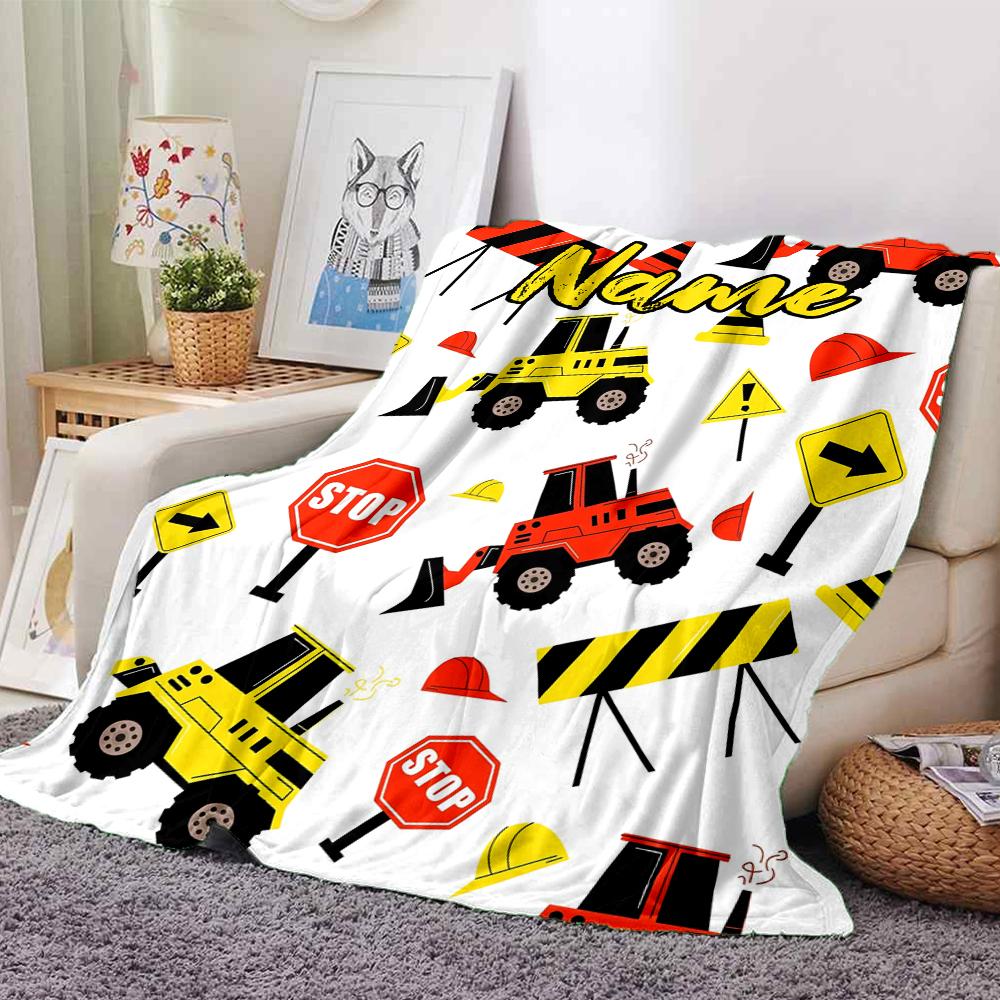 Custom Name excavator Theme Printed Blanket - Perfect for Couch, Bed, Travel & Outdoor Use | Machine Washable, Cozy & Durable.