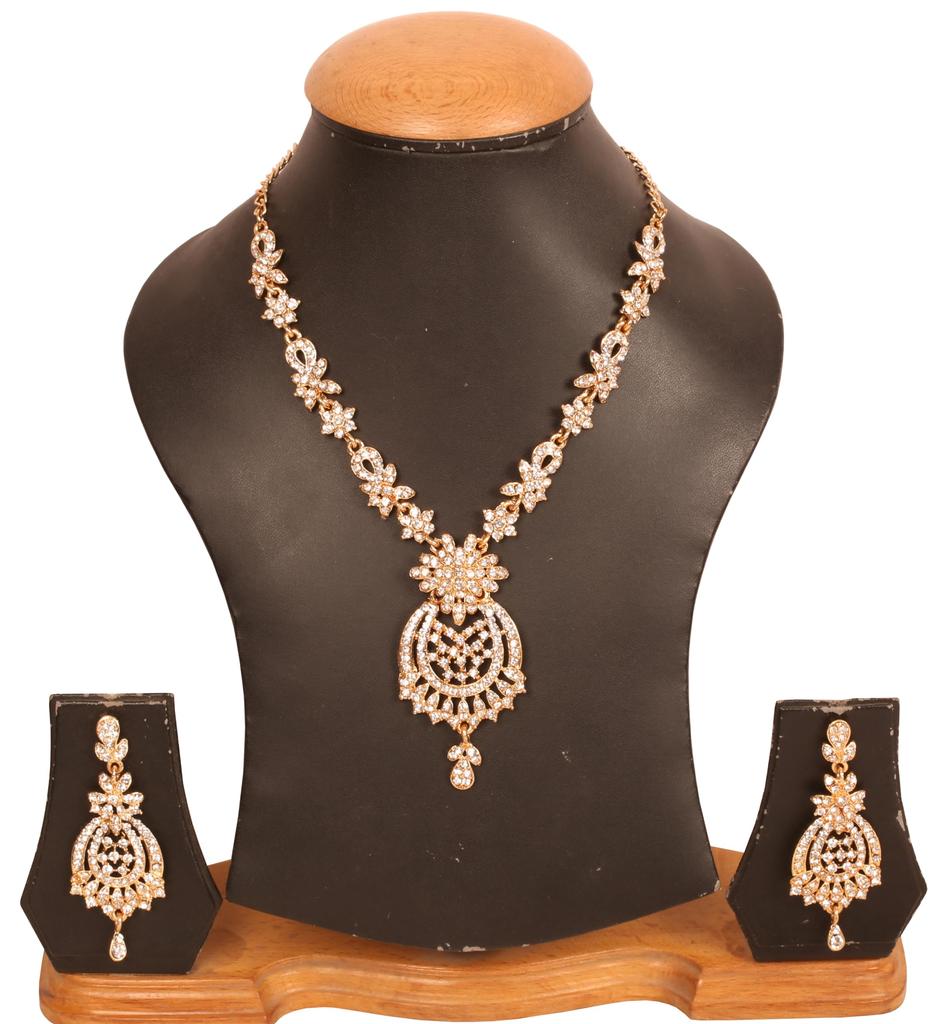 Touchstone Indian Bollywood Gorgeous Intricate Craftsmanship Sparkling Rhinestone Crystal Wedding Designer Jewelry Necklace Set Gold or Silver Tone