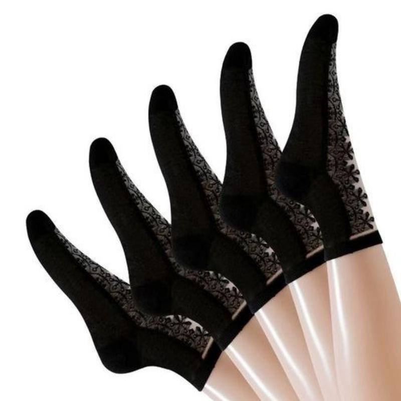 Ultra-thin Transparent Crystal Silk Socks Women Fashion Summer Harajuku Crew Socks Retro Flower Streetwear Elastic Long Socks