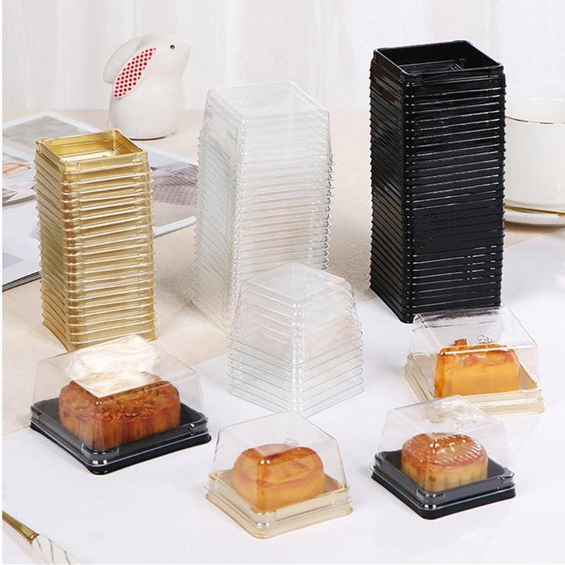 50Pcs/lot 50/80/100g Plastic Squre Round Mooncake Packaging Boxes Egg Yolk Pastry Baked Dessert Gift Box