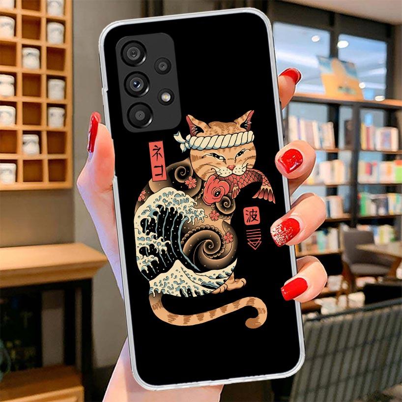 Ramen Sushi Samurai Tattoo Cat Phone Case For Samsung Galaxy A17 A37 A57 A16 A26 A36 A56 A15 A25 A35 A55 A14 A24 A34 A54 A13 A23