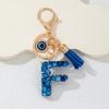 Blue Series Keychain Pendant Initial Letter Key Chain with Eyes Tassel Design