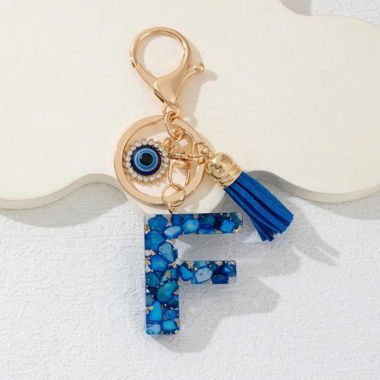 Blue Series Keychain Pendant Initial Letter Key Chain with Eyes Tassel Design