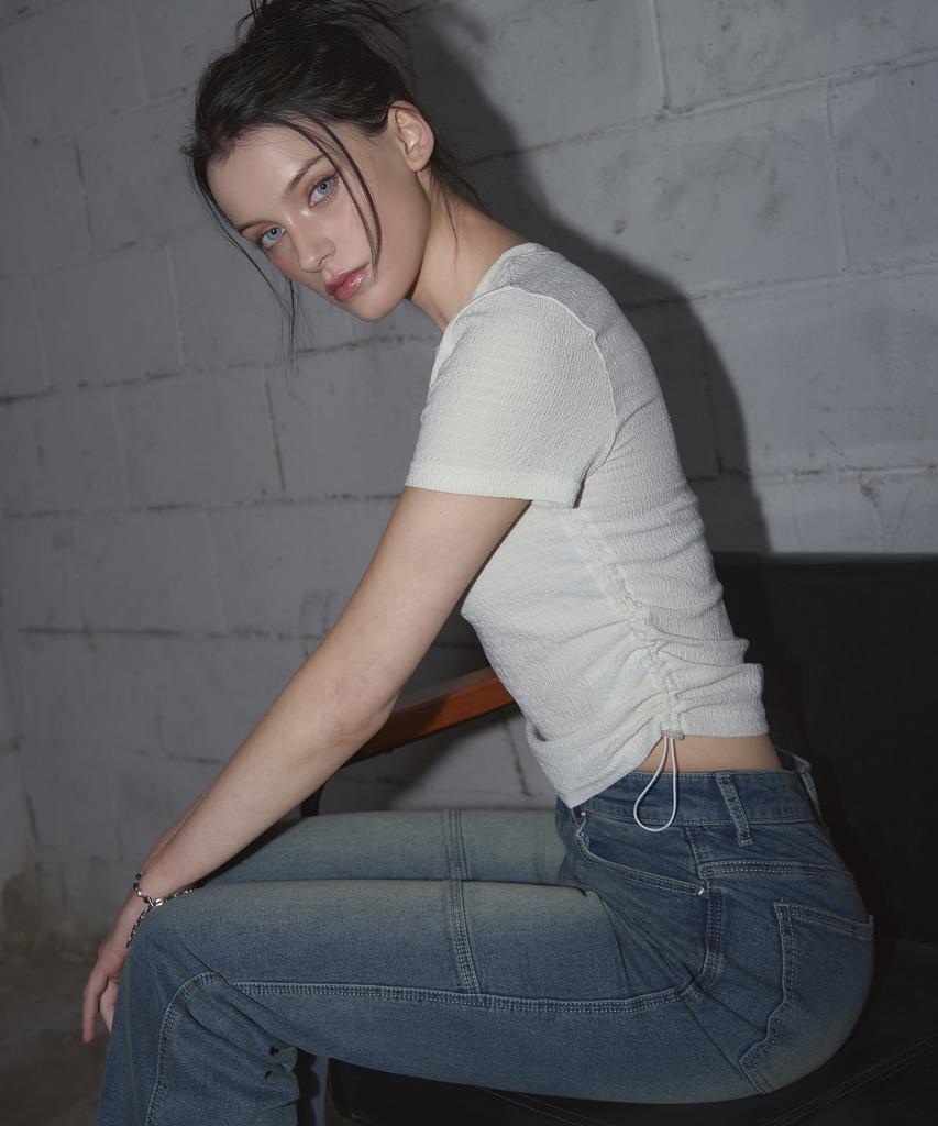 Ledeoli Shirred Crop Top [Black]