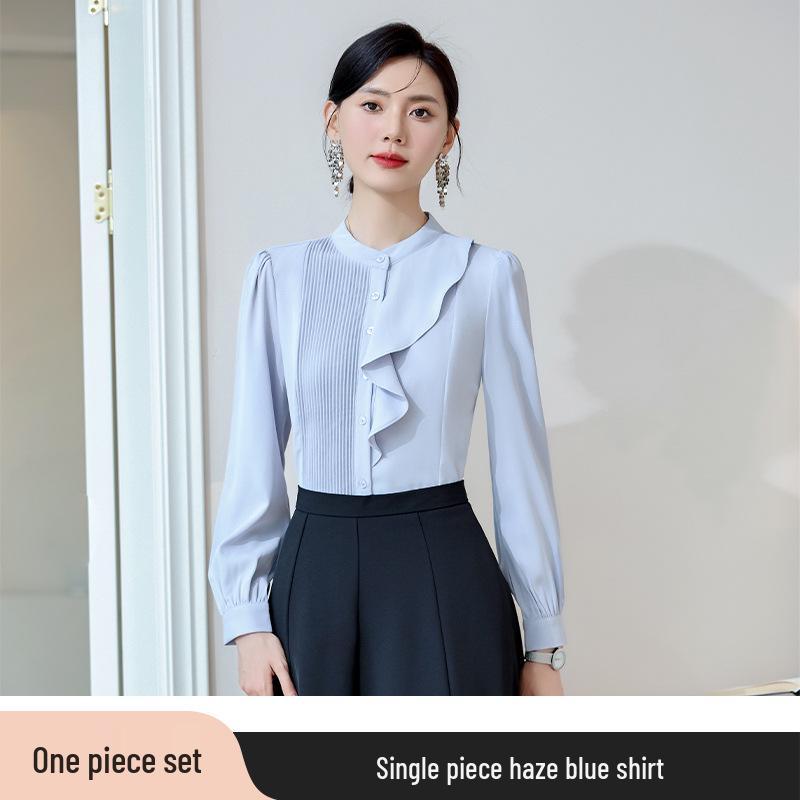 2024 Elegant White Chiffon Blouse - Women's Slimming Long Sleeve Shirt for Spring & Autumn