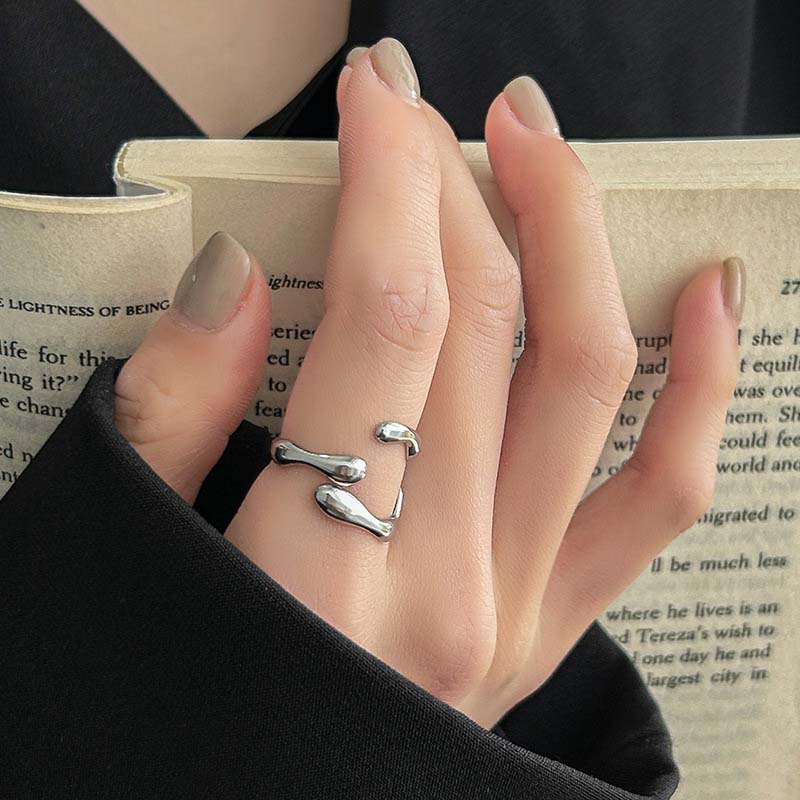 Fashion Silver Color Irregular Open Rings for Women Teens Minimalist Metal Hollow Adjustable Finger Ring Jewelry Birthday Gifts