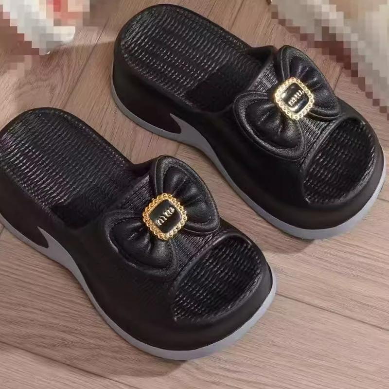 Fashion Smile Women Slippers New EVA High-value Versatile Women Soft Round Head Slippers Summer Fashion Thick-soled Elevated Bow Sandals