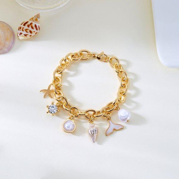 Bohemian Conch Starfish Shells Ceramics Beaded Bracelets for Women Girls Shell Beaded Beach Bangles Jewelry Gift Adjustable