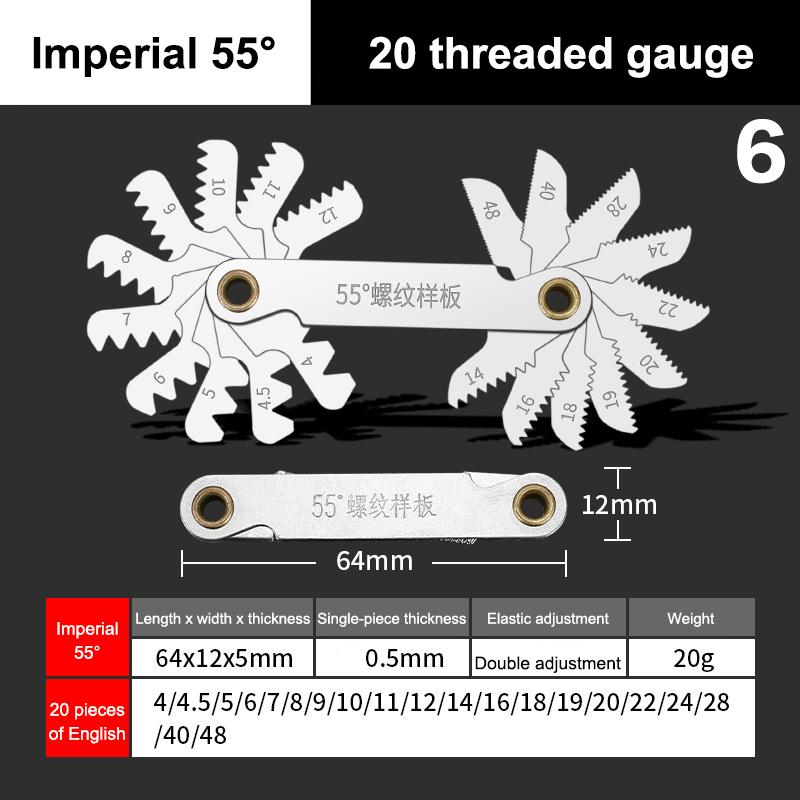 55/60 Degree Thread Plug Gauge Carbon Steel Measuring Tool Metric Imperial Gear Tooth Screw Pitch Gauges Tap Thread Measurement