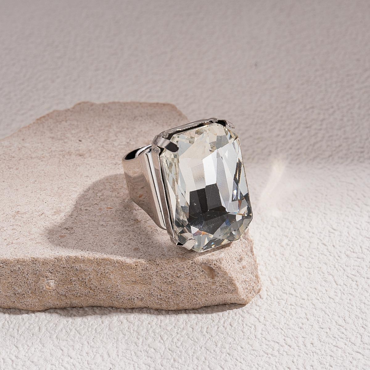 Вычурное ретро геометрическое квадратное открытое кольцо с бриллиантами простое украшение