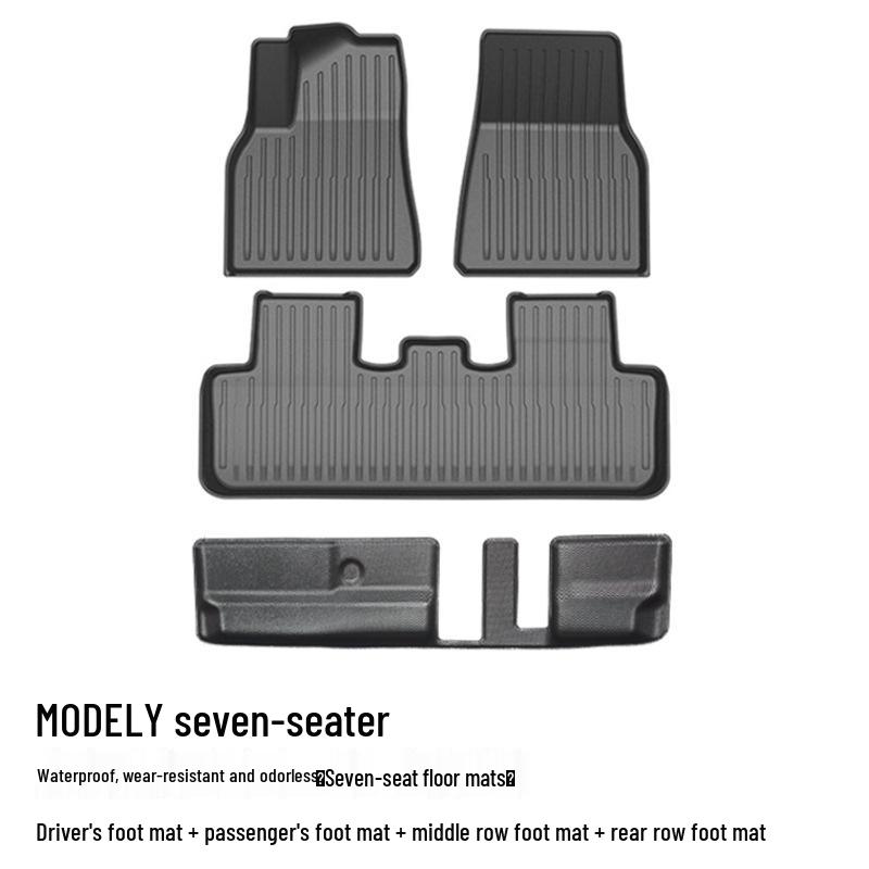 2022 Tesla Model Y TPE Non-Slip Wear-Resistant Foot Pads: 5/7-Seat Front & Rear Trunk Mats