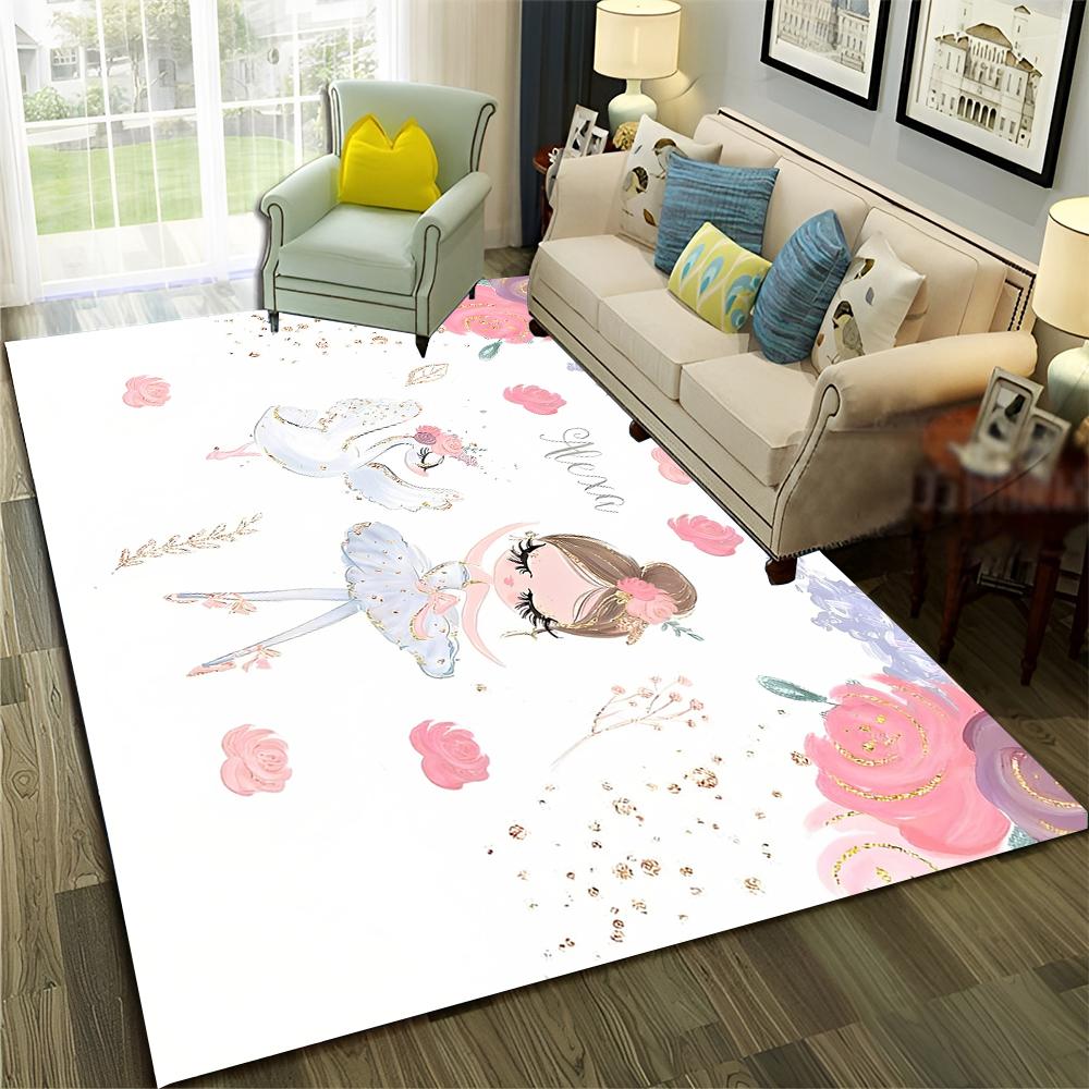 Ballet Girl Ballerina Swan Cartoon Carpet Rug for Home Living Room Bedroom Sofa Doormat Decor,kids Area Rug Non-slip Floor Mat