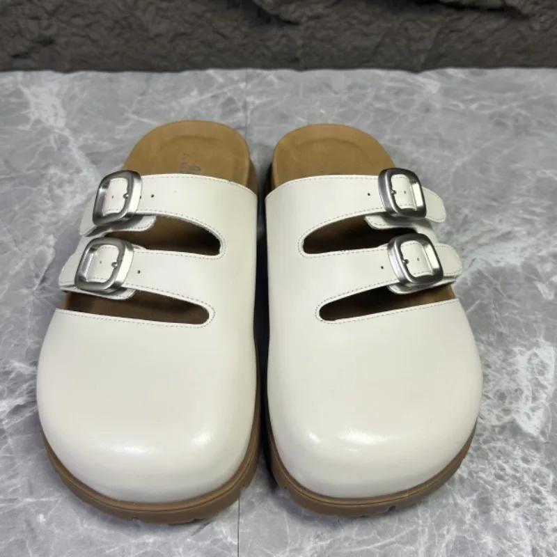 Fashion 2025 Summer New Covered Toe Slip-On Sandals Women Fashion Belt Buckle Minimalist Casual Comfortable Outdoor Flat Slipperszapatos