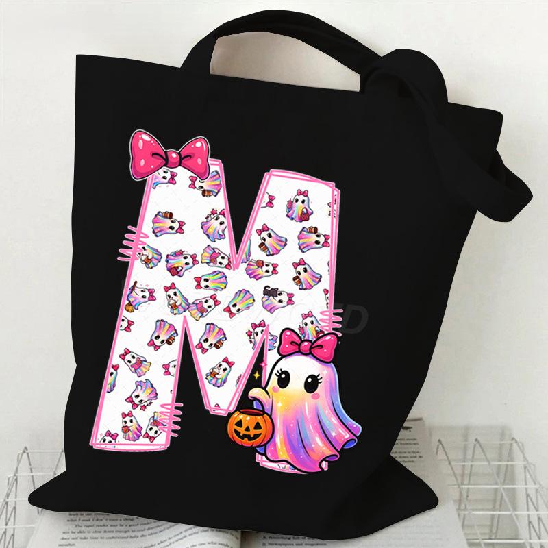 Halloween personalized print student canvas bag tutoring bag 26 letters fashion shoulder bag women large capacity