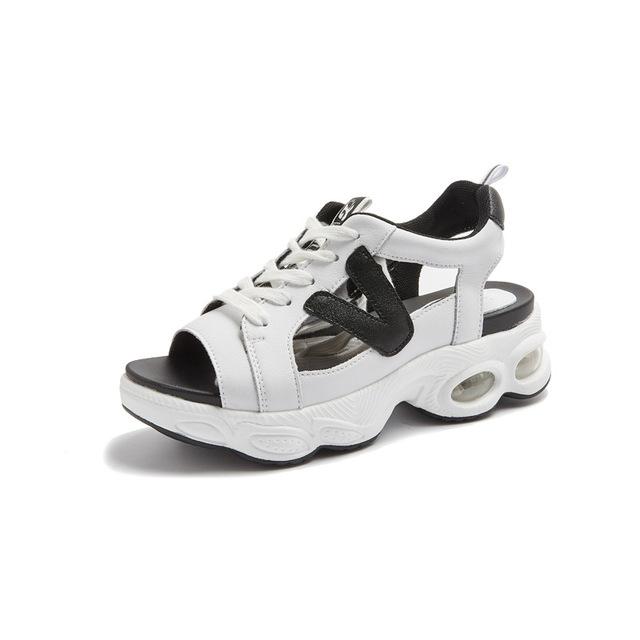 

Спортивные сандалии для отдыха, женские летние новые туфли на толстой подошве, студенческая кожаная обувь для папы на воздушной подушке, женская обувь, обувь с открытым носком 35 чёрный