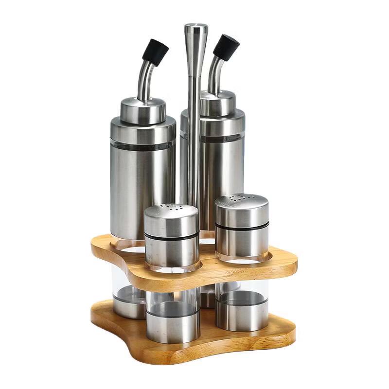 ZLIII Stainless Steel & Glass Seasoning Set with Solid Wood Base