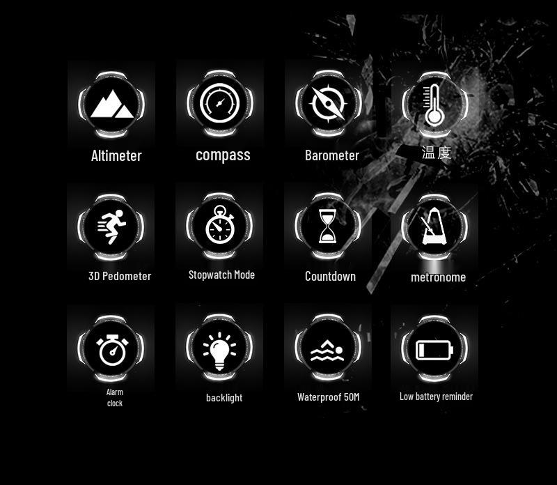 Men's Multifunctional Outdoor Sports Smartwatch: Altimeter, Barometer, Compass, Thermometer, Waterproof for Running & Mountaineering