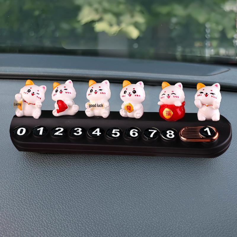 Hidden Phone Number Plate with Lucky Cat Design for Temporary Car Parking