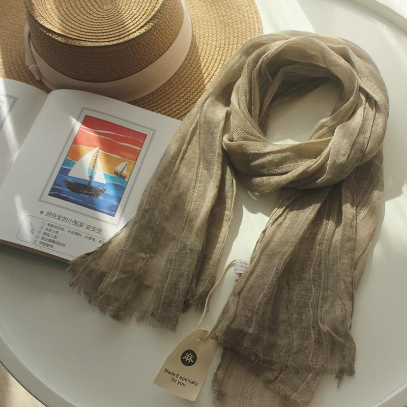 130x40cm Cotton Linen Solid Scarf Unisex Small Neck Wrap Warm Muffler for Women Men Kids Spring Autumn Winter хаки