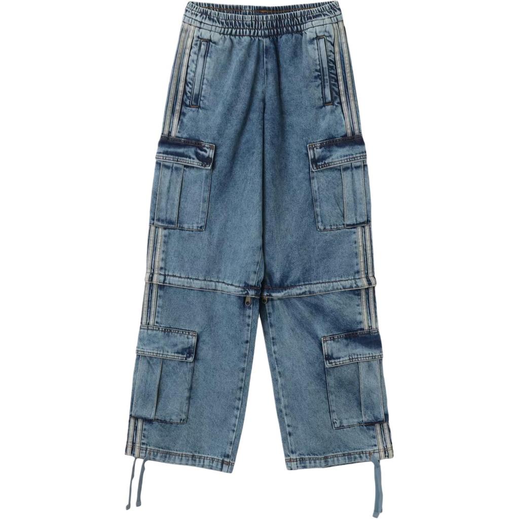 Adidas Originals Casual Loose Striped Mid-Rise Two-In-One Jeans Women jeans KQ6479