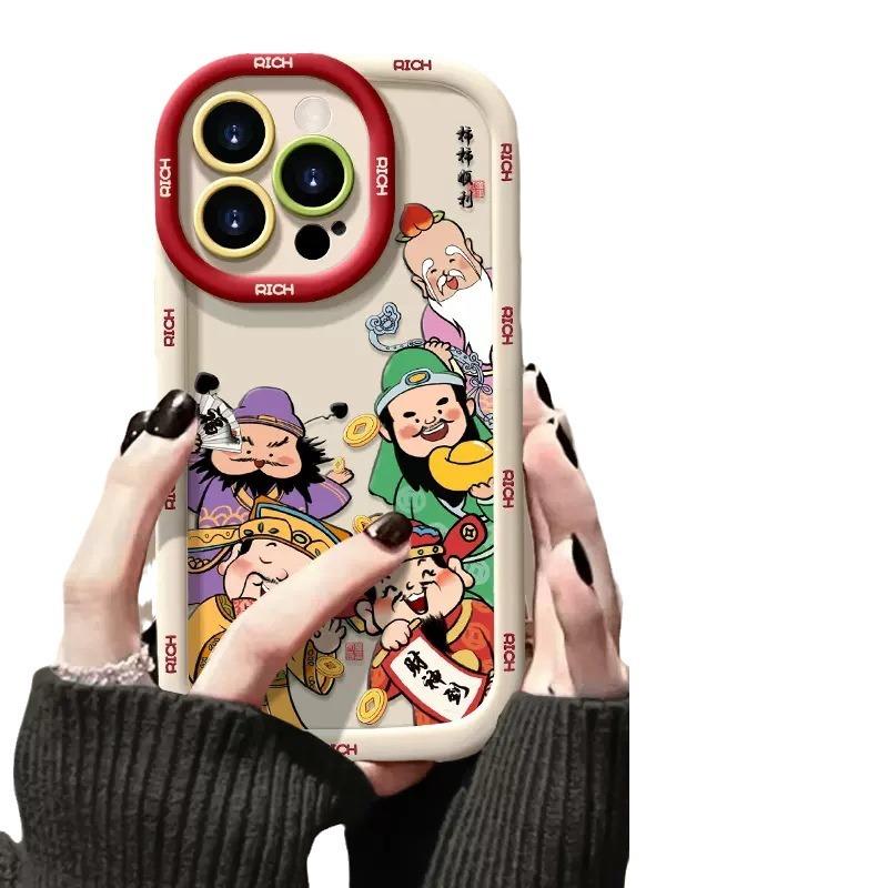 Applicable To Huawei Mate60pro Mobile Phone Case P30/50 Five-way God of Wealth To Honor 100/90/80 Liquid Silicone
