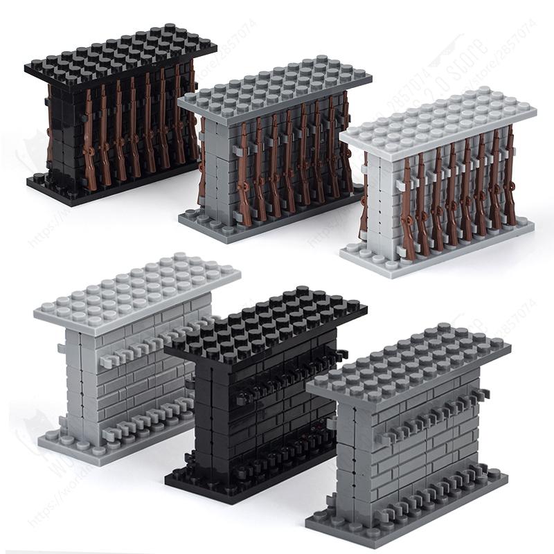 MOOXI WW2 Military Series Weapon Rack Guns Collection Model MOC Bricks DIY Assembled Building Blocks Toys For Boy Birthday Gifts