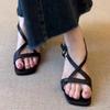Fashion New Wedge Sandals Summer Outward Wear Square Toe Open Toe Crossover Thin Strap Buckle Temperament Not Tired Feet Roman Shoes