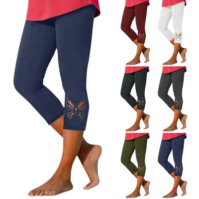 Damen Freizeit -Farbe Schmetterling Ausgehöhlt Gebrannt Cropped Hose Basis Yogahose