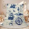 1pc Nautical Ship Lighthouse Steering Wheel Theme Flannel Throw Blanket, Soft & Warm Plush, Ultra Cozy, Perfect for Living Room