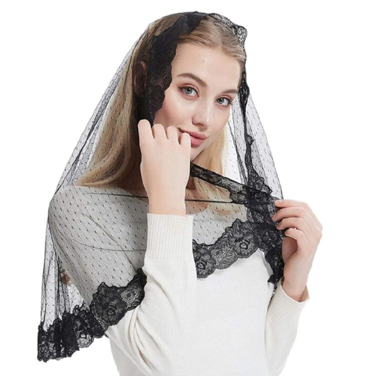 White Simple Veils Laces Traditional Mass Triangles Mantilla Veils for Women for Religious Event