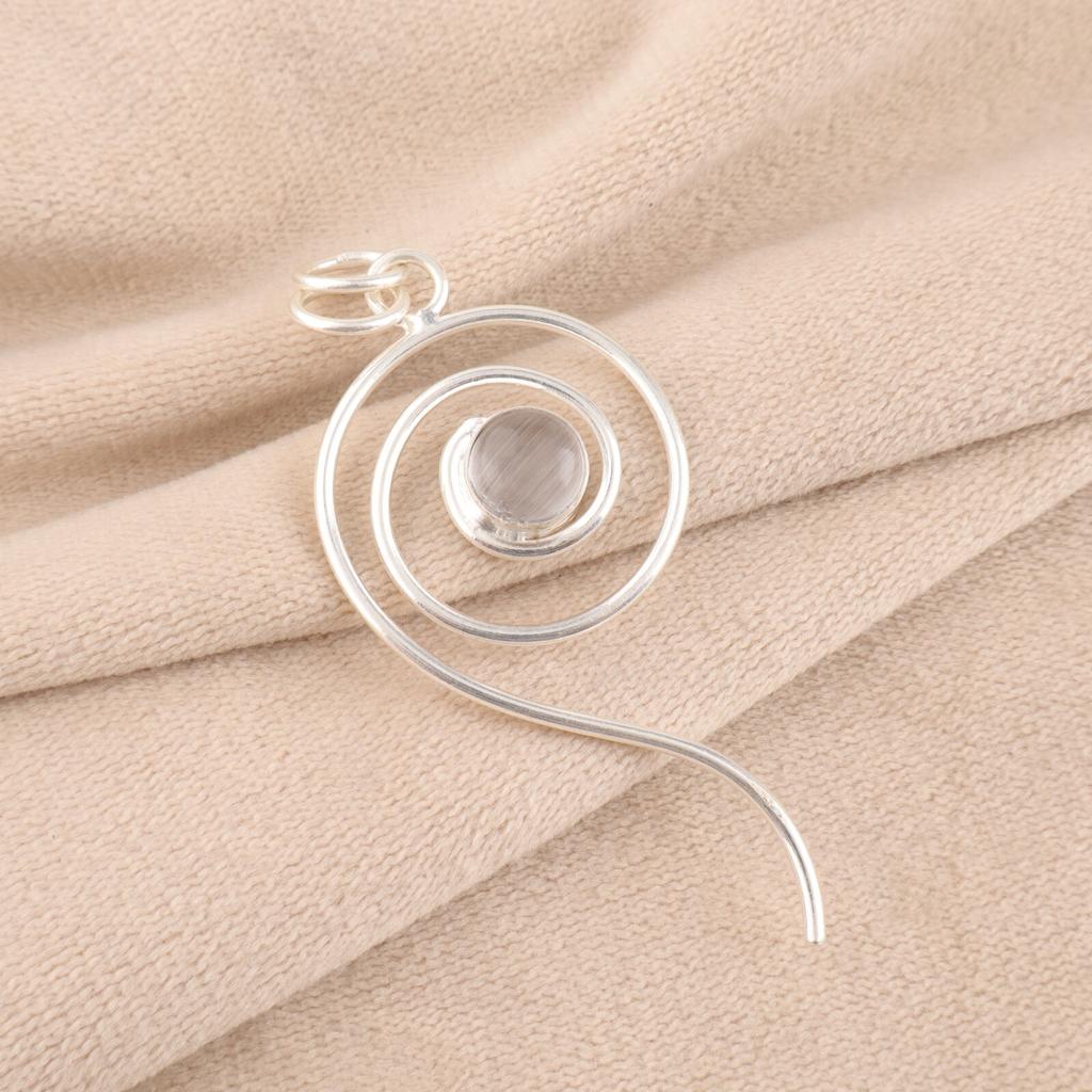 Natural Selenite Gemstone 925 Solid Silver Jewelry Handmade White Stone Pendant PP-42-46