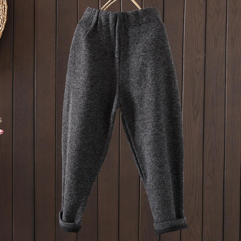 2025 nye ensfargede bomullsfløyel fortykkede Harlan-bukser dame løse varme elastisk midje fritidsbukser