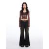 Thelight24 New Arrival Retro Lace Up Totem Print Mesh T-shirt Female Silm Sexy Sexy Figure