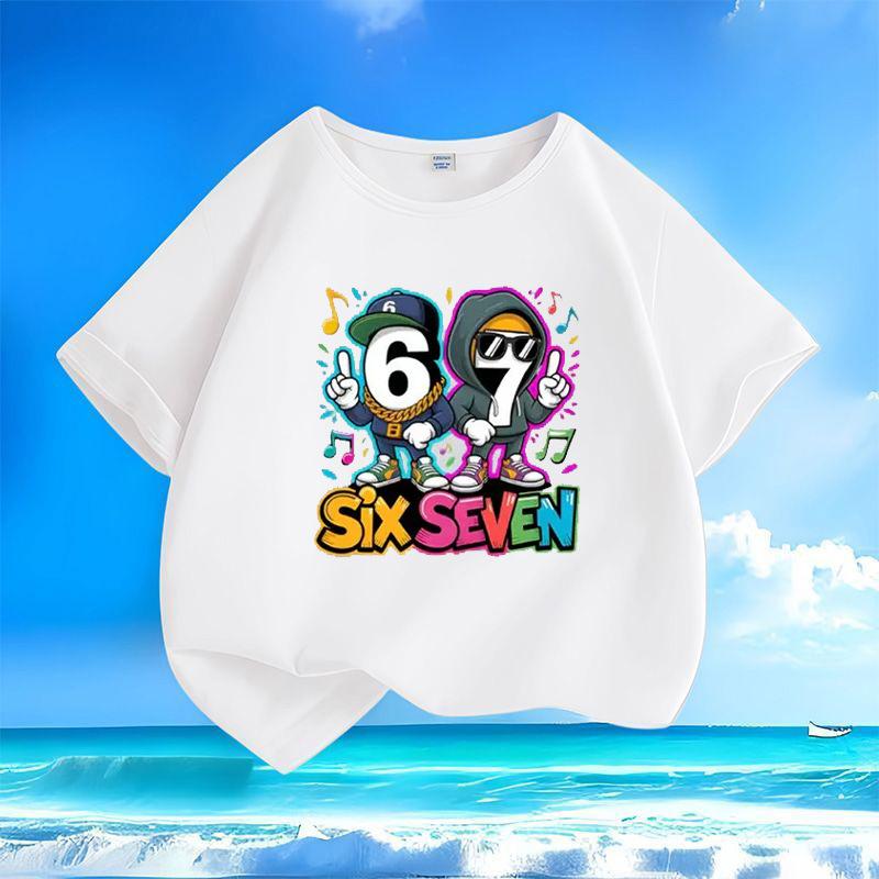Colorful 67 Summer Boys Pure Cotton Crew Neck Short Sleeve Fashion TShirt Trendy Top Childrens Streetwear Breathable Casual