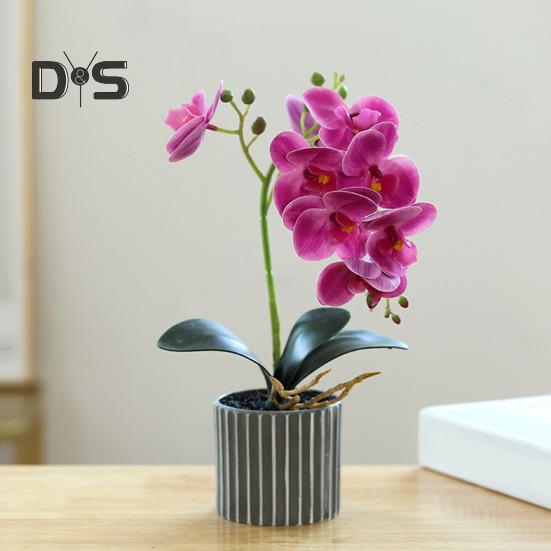 Artificial Potted Plant Faux Moth Orchid Bonsai Desktop Artificial Potted Phalaenopsis Flowers for Home Dining Table Office Desk Decoration