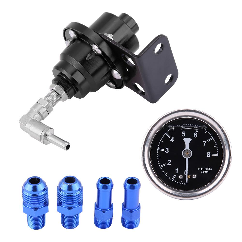 Universal Aluminum Car 160psi Adjustable 1: 1 Fuel Pressure Regulator Oil Gauge Kit (Black)
