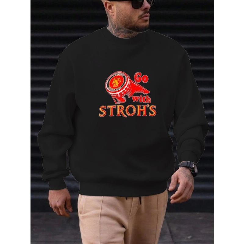 Herren Stroh's Bier Logo Grafik Rundhals-Sweatshirt - Dunkelblau Pullover Mit "Go With Stroh's" Aufdruck.